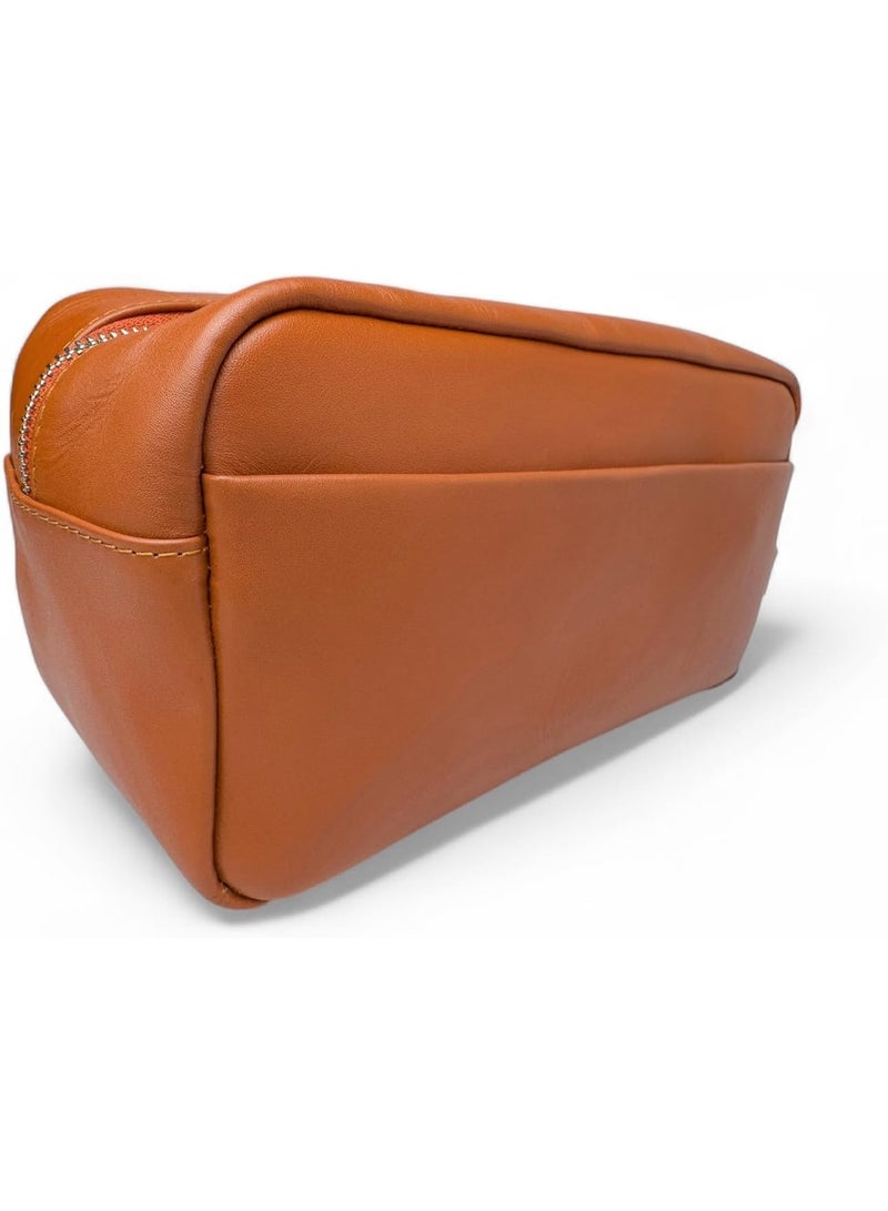 Emery Toiletry Travel Kit Box, Premium Full-Grain Leather with Canvas Lining, Mandarin/Black, 10L x 4.5W x 5H Inches (Mandarin) - Image 4